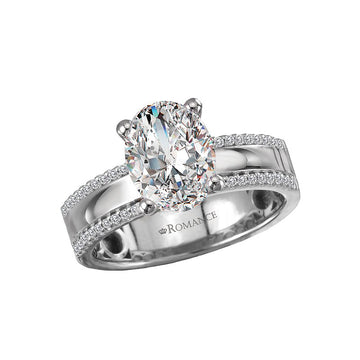 Orbelle Wide Band Oval Diamond Engagement Ring in 14K White Gold