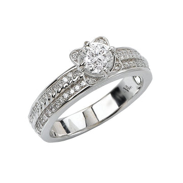 Glemera Petite Bandora Flower Shaped Halo Diamond Ring in 14K White Gold