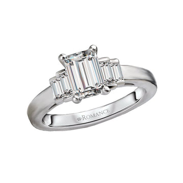 Bandora 14K White Gold Semi-Mount Diamond Ring for Emerald Cut Stone