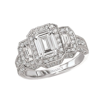 Orbelle Halo Semi-Mount Diamond Ring | 18K White Gold Baguette Accent