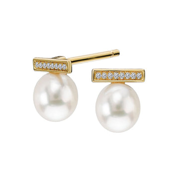 Luxora 14kt Yellow Gold Diamond Bar Freshwater Pearl Earrings