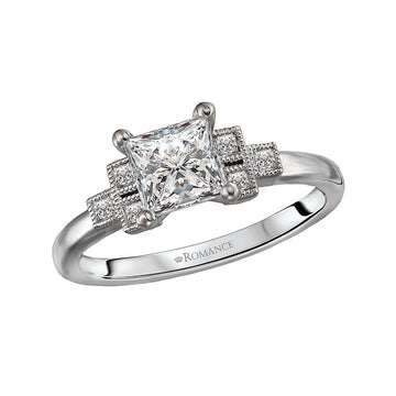 Orbelle Diamond Semi-Mount Engagement Ring - 14K White Gold Princess Cut Setting