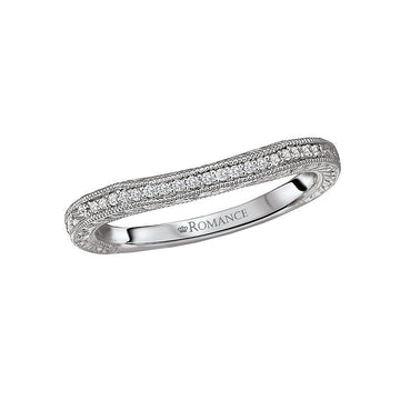 Orbelle Curved Wedding Band in 14K White Gold with Milgrain Design and Diamonds