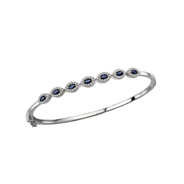 Luxora Marquise Sapphire and Diamond Bangle Bracelet in 14K White Gold