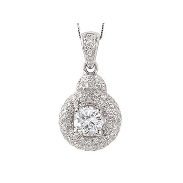Luxora Halo Diamond Pendant | 14K White Gold Round Center Stone Necklace