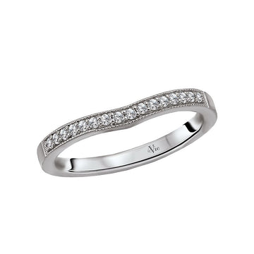 Glemera Curved Wedding Band in 14K White Gold with Round Faceted Diamonds