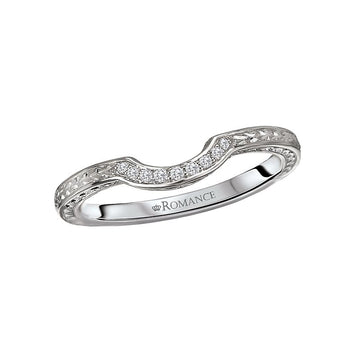 Vintage 14K White Gold Curved Wedding Band with Lab Grown Diamond