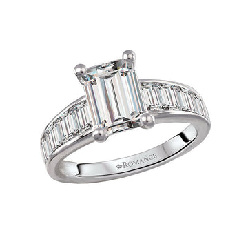 Orbelle 14K White Gold Semi-Mount Engagement Ring with Graduated Baguette Diamonds