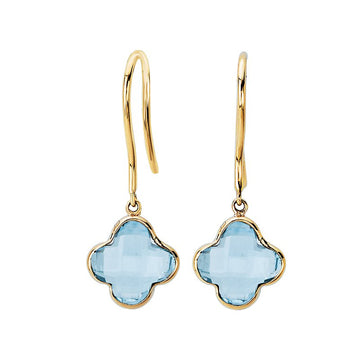 Luxora Sky Blue Topaz 14K Yellow Gold Clover Earrings