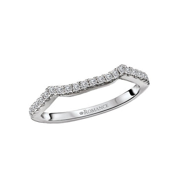 14K White Gold Curved Wedding Band with Round Diamond Accents