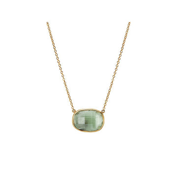 Luxora Green Amethyst Oval Necklace in 14K Yellow Gold