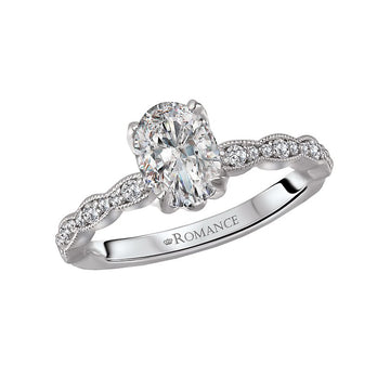 Bandora 14K White Gold Semi-Mount Diamond Ring for Oval Center Stone