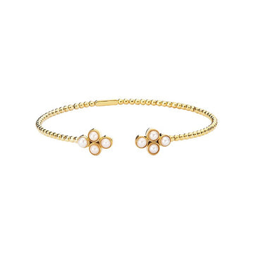 Luxora Pearl Cuff Bracelet - 14K Yellow Gold Floral Design with Fresh Water Pearls