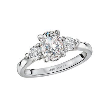 Orbelle 3-Stone Oval Diamond Semi-Mount Engagement Ring in 14K White Gold