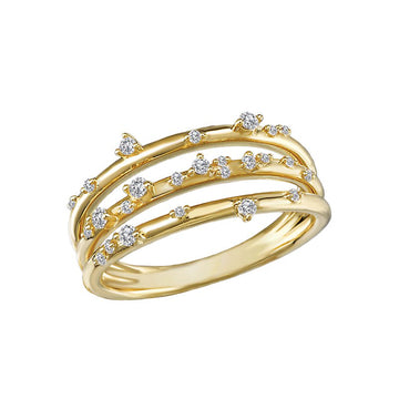 Luxora 14K Yellow Gold Ladies Fashion Diamond Ring - Round Cut White Diamonds (D 1/5 carat total weight)