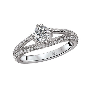 Glemera Petite Split Shank Diamond Engagement Ring in 14K White Gold
