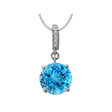 Luxora 14K White Gold Swiss Blue Topaz Diamond Pendant