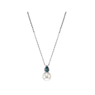 Luxora 14kt Pearl and Blue Topaz Necklace - Adjustable Rollo Chain