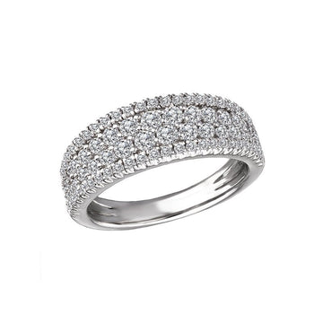Luxora Four Row Diamond Fashion Ring - 14K White Gold, Round Cut, 1ctw, Size 7