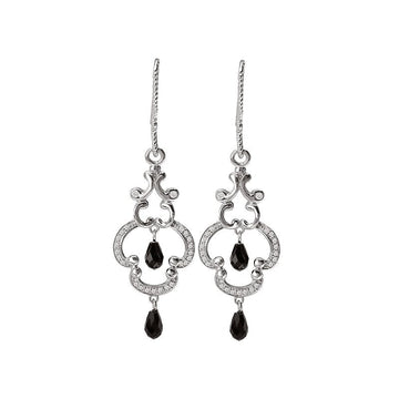 Luxora Ladies Diamond and Black Onyx Briolette Earrings in 14K White Gold