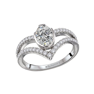Orbelle 14K White Gold Split Shank V-Curve Oval Semi-Mount Diamond Ring