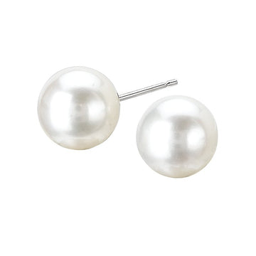 Luxora 14K White Gold Freshwater Pearl Round Stud Earrings
