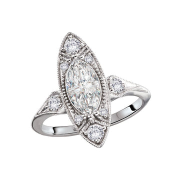 Vintage Style 14K White Gold Marquise Diamond Semi-Mount Engagement Ring