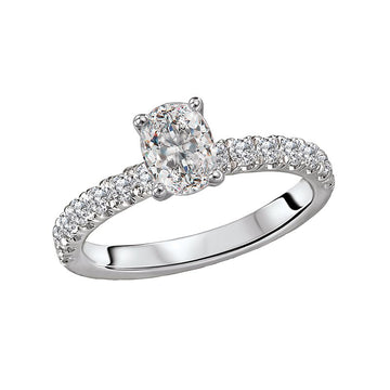 Glemera Diamond Semi-Mount Engagement Ring | Solitaire Style | 14K White Gold | Oval Center Stone