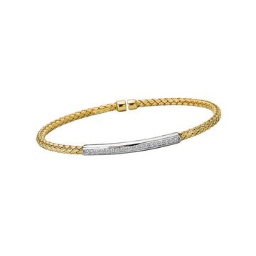 Luxora Ladies Fashion Diamond Bar Cuff Bracelet - 14kt Yellow Gold Italian Wave Bangle with Round Diamonds
