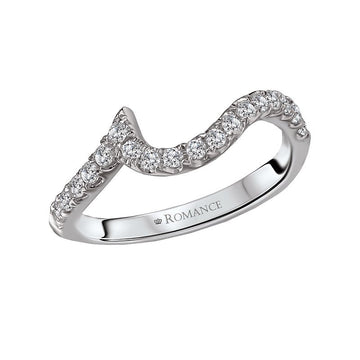 Orbelle Curved Diamond Wedding Band in 18K White Gold with Milgrain Detail