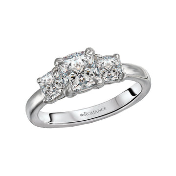 Orbelle 3 Stone Semi-Mount Lab Grown Diamond Ring | Cushion Shape | 14K White Gold