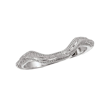 Glemera Curved Wedding Band in 14K White Gold with Milgrain and Etching Design