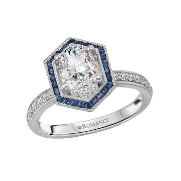 Orbelle Halo Semi Mount Diamond and Sapphire Ring in 14K White Gold