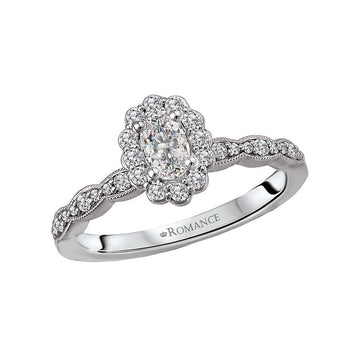 Orbelle Petite 14K White Gold Oval Halo Diamond Engagement Ring