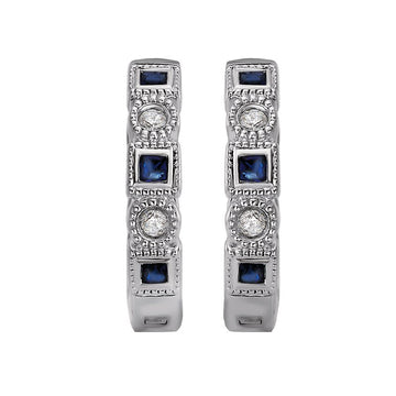 Luxora Diamond and Sapphire Huggie Earrings in 14K White Gold