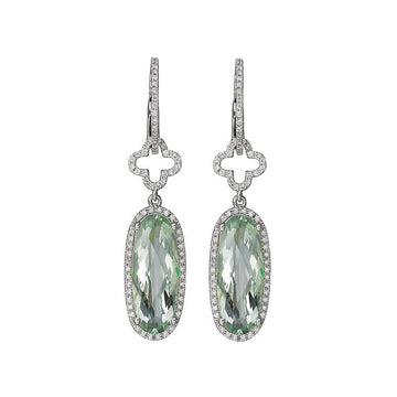 Luxora Green Amethyst and Diamond Drop Earrings in 14K White Gold