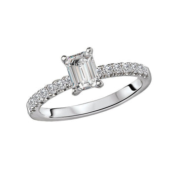 Glemera Diamond Semi-Mount Engagement Ring - 14K White Gold Solitaire with Emerald Shape Center Stone