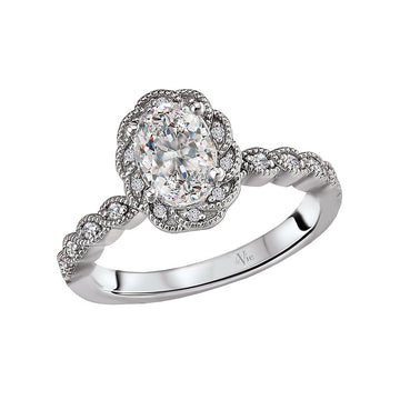 Glemera Halo Oval Diamond Semi-Mount Ring in 14K White Gold