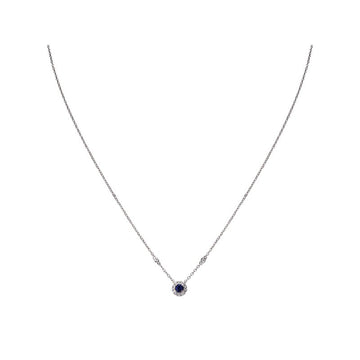Luxora Diamond and Sapphire Pendant Necklace - 14K White Gold Round Halo Necklace
