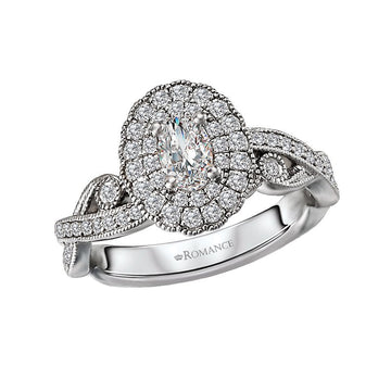 Orbelle Petite 14K White Gold Halo Engagement Ring with Oval Center Diamond