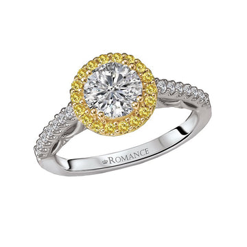 Orbelle Two Tone Halo Semi-Mount Diamond Ring in 18K White and Yellow Gold