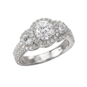 Glemera 3-Stone White Gold Diamond Ring Semi-Mount for 6.5mm Round Center Stone