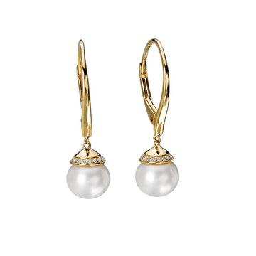Luxora 14K Yellow Gold Freshwater Pearl and Diamond Halo Earrings