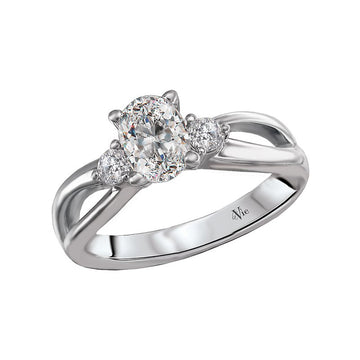 Glemera 3 Stone Semi-Mount Diamond Ring - 14K White Gold Oval Center Setting