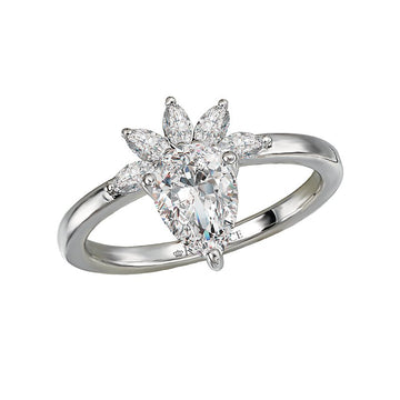 Orbelle Diamond Semi-Mount Engagement Ring - Bandora 14K White Gold Pear Shape 8x5.5mm