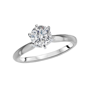 Glemera Solitaire Diamond Ring - 14K White Gold Round Cut 1-1/4 Carat