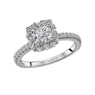 Orbelle Halo Semi-Mount Engagement Ring in 18K White Gold with Princess Cut Diamond Setting