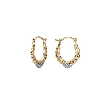 Luxora 14K Yellow Gold Twisted Rope Hoop Earrings with White Gold Heart