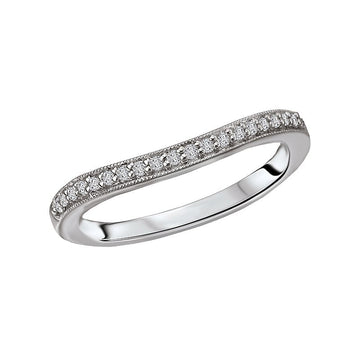 Aurenza Classics Curved Wedding Band 14K White Gold with Round Diamond Accents