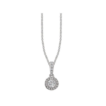 Luxora Ladies Diamond Halo Necklace | 14K White Gold Adjustable Rollo Chain